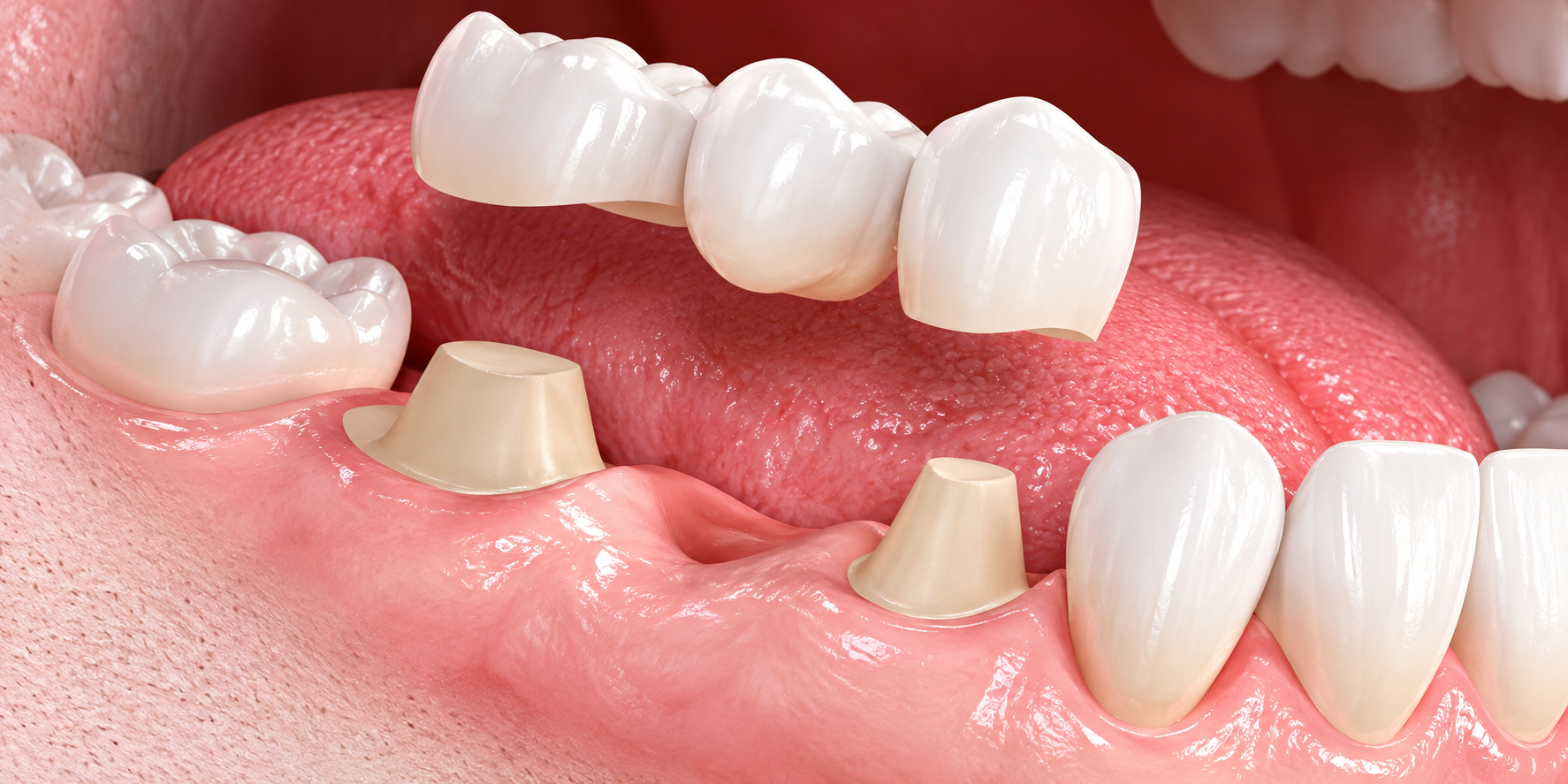 Coronas y puente cerámico sobre modelo dental
